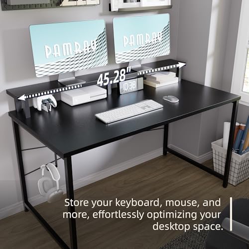 Pamray 47 Inch Small Computer Desk with Monitor Stand, Simple Office Desk with Headphone Hook for Small Spaces, Kids Study Writing Table for Bedroom, Marble