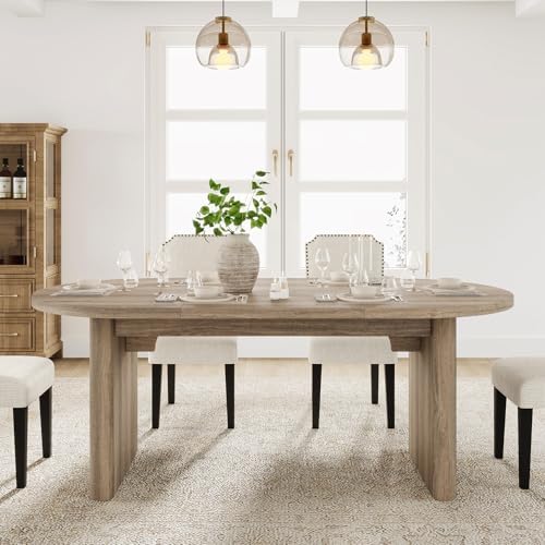 GarveeHome 70.87" Long Oval Dining Table with Wooden Base for 6-8 People