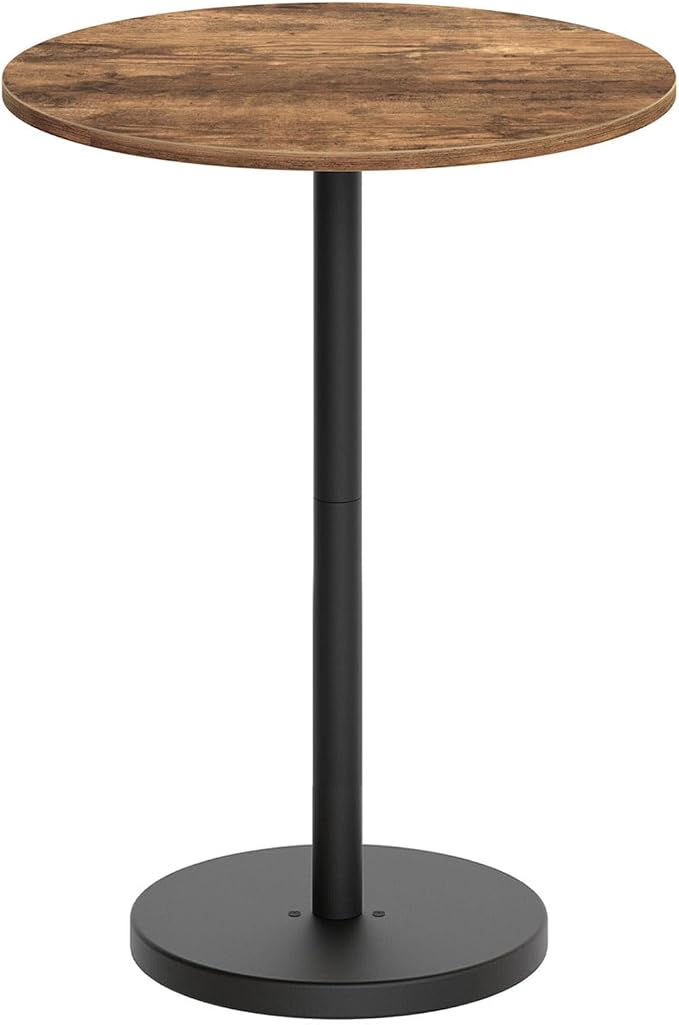 YATINEY Bar Table, Round Bar Table, Counter Height Table, Pub Cocktail Table, Metal Frame, for Bistro, Dining Room, Living Room, Terrace, Rustic Brown and Black BT05BR