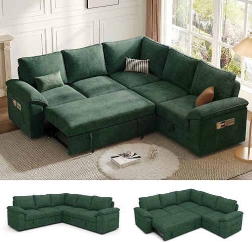 85'' Modular Sectional Sofa with Pull Out Bed, Sleeper Sofa, Green