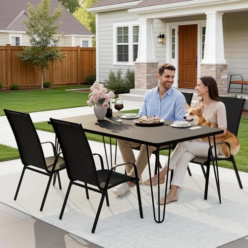 JEAREY Patio Dining Chairs Set of 4, Stackable Outdoor Chairs, Black
