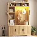 CSZZD Fluted Hall Tree with Bench and Shoe Storage and LED Lights