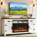 Fireplace TV Stand with Barn Door, 70 inch, White