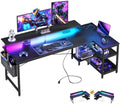 ODK 66 Inch L Shaped Gaming Desk with LED Lights, Power Outlets, Black