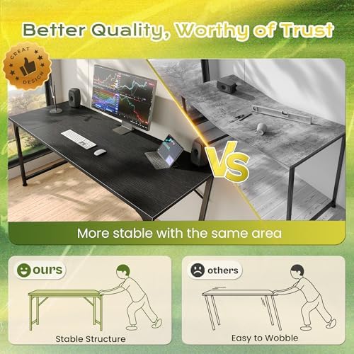 PRAISUN 40 Inch Computer Desk, Office Desk, Spacious Desktop, Black