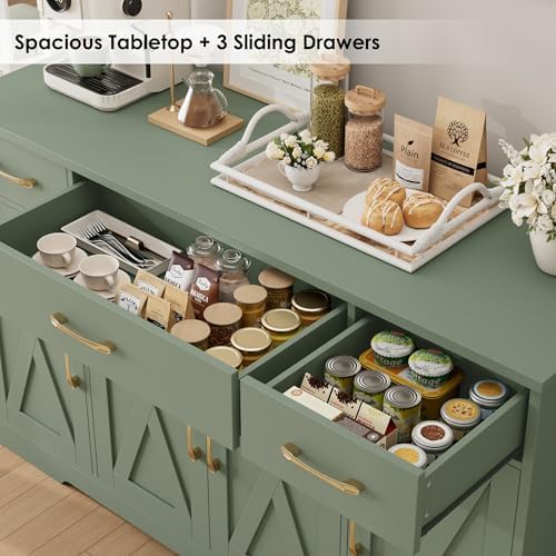 HOSTACK Kitchen Buffet Sideboard Storage Cabinet, Coffee Bar Cabinet, Green