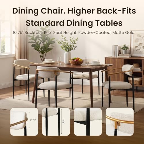 COLAMY Mid Century Modern Dining Chairs Set of 6, Upholstered Kitchen Room Chairs with 3" High-Resilience Cushion, Sturdy Metal Legs and Ergonomic Curved Backrest for Home Office, Camel