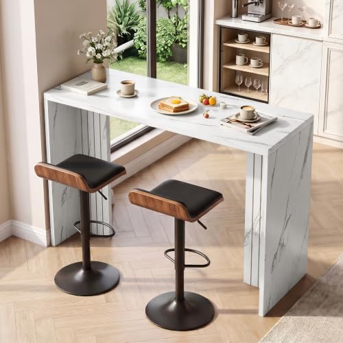 Miereirl 55" Bar Table, Marble Bar Height Table, 36.4" High Pub Table with Thick Tabletop, Narrow Entryway Table Sofa Table, Counter Height Dining Table for Living Room, Kitchen (White Marble)