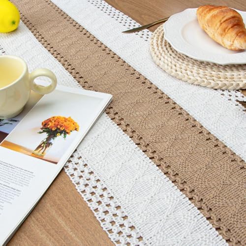 FEXIA Boho Table Runner for Fall Home Decor 12x72 Farmhouse Woven Runner