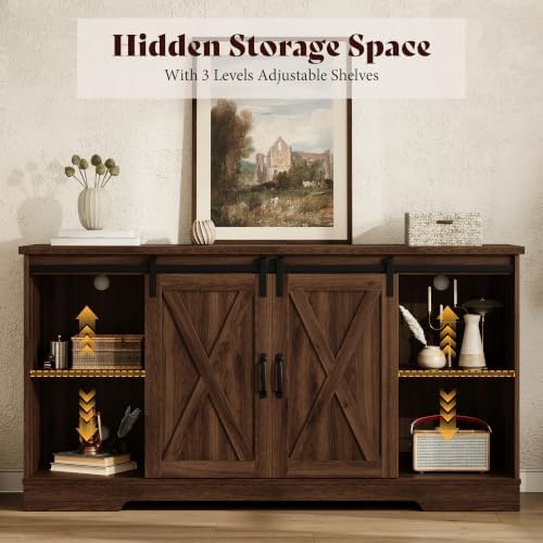 AMERLIFE 59" Fireplace TV Stand for TVs up to 65" with Sliding Barn Doors