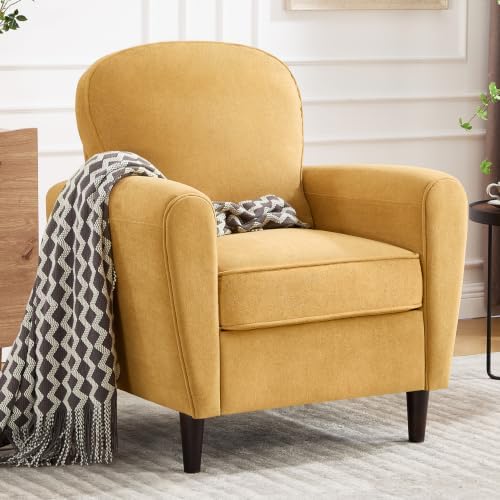 Accent Chair, Mid Century Modern Arm Chair with Thick Cushion and Back, Comfy Upholstered Reading Chair Single Sofa Chair for Living Room, Bedroom, Club, Yellow
