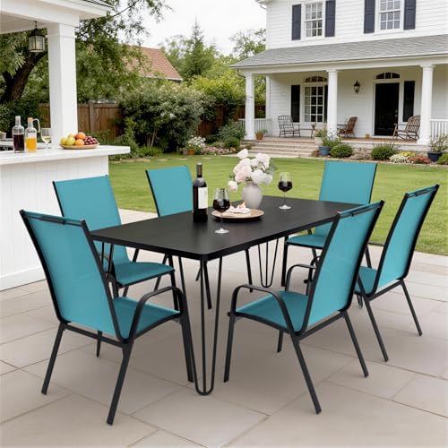 JEAREY Patio Dining Chairs Set of 6, Stackable Outdoor Chairs, Teal