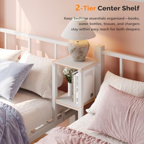 Bonnlo Metal Triple Bunk Bed Twin Over Twin Over Twin,3 Bunk Beds with Shelves for Kids,Teens and Adults, Detachable 3 Person Bed, No Box Spring Needed,White