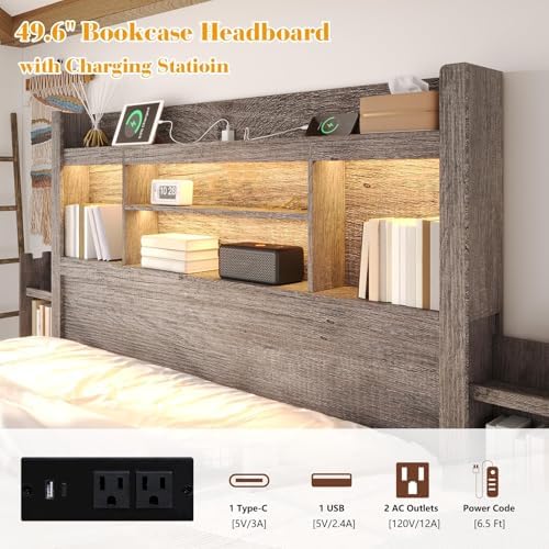 LUXOAK 5-Piece Farmhouse Bedroom Set - Full Storage Bed & Dresser, Grey