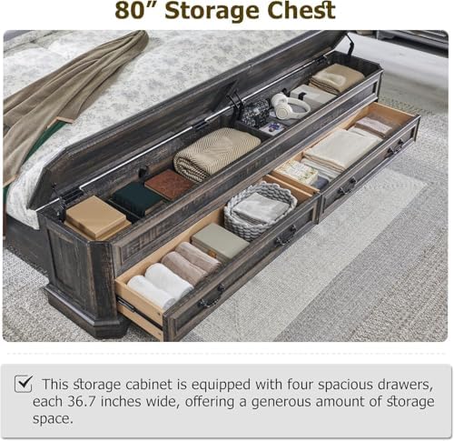 T4TREAM Farmhouse King Bed with Headboard and Storage Bench