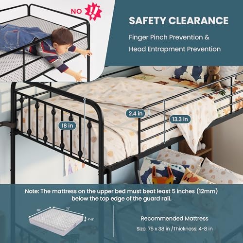 SHA CERLIN Convertible Twin Over Twin Bunk Bed,CPC Certified,Black
