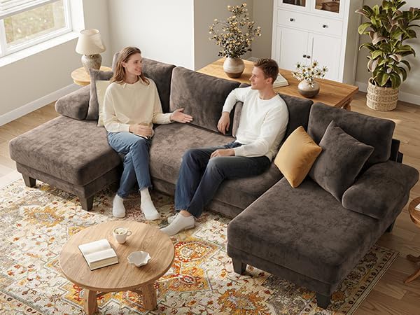 Txtin's Sleeper Sofa with Pull Out Bed 112 Inch U Shaped Sectional Couch