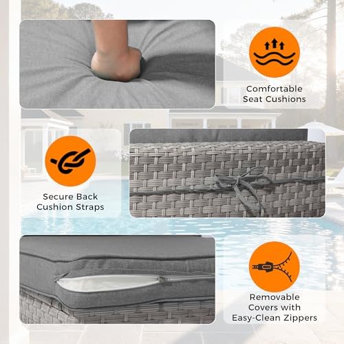 12-Seat Modular Patio Furniture Set – Outdoor Wicker Sectional Sofa with Thick 4″ Cushions, Dual-Strand PE Rattan, Rust-Resistant 18 mm Steel Frame, Backyard Garden Deck Lounge,Gray