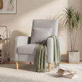 COLAMY Mid-Century Modern Accent Chair, Faux Leather Upholstered Living Room Chair with Back Pillow & Solid Wood Legs, Comfy Armchair for Living Room, Bedroom, Single Sofa, Light Grey