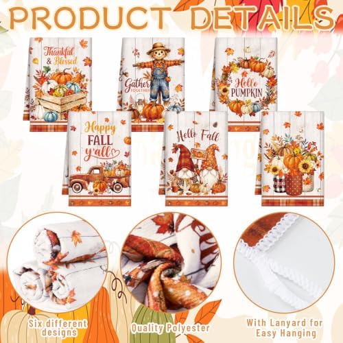 Redbaker 6 Pcs Fall Kitchen Towels Scarecrow Pumpkin Funny Dishcloth