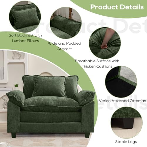 Oprisen 53" Modular Sectional Sofa, Comfy Single Sofa Deep Cloud Couch