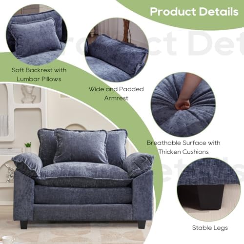 Oprisen 53" Modular Sectional Sofa, Comfy Single Sofa Deep Cloud Couch