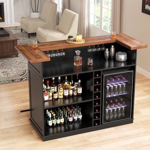 GDLF 63.1" Home Bar Cabinet with Fridge Space, U-Shape Liquor Mini Bar