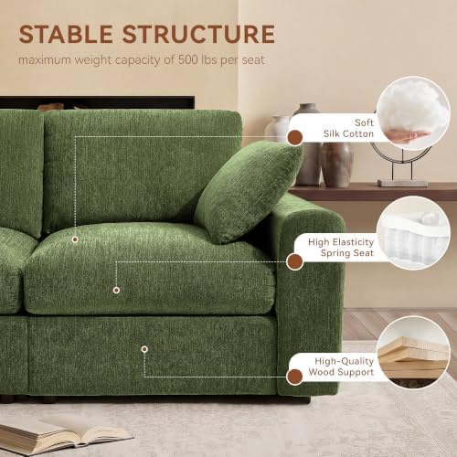 Ihanherry Oversized Cloud Sectional Couches for Living Room, Modular Sectional Sofa with Wide Deep Seat, Coner Couch with Throw Pillow and Storage Ottoman, Green