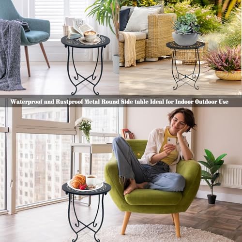 Round Side Table Set of 2, Metal Patio Side Tables End Tables