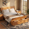 Queen Bed Frame with 53" Tall Headboard and Storage Bench, Solid Wood Queen Size Platform Bed with 64" Footboard Storage Chest,Heavy Duty Slats System,No Box Spring Needed, Natural