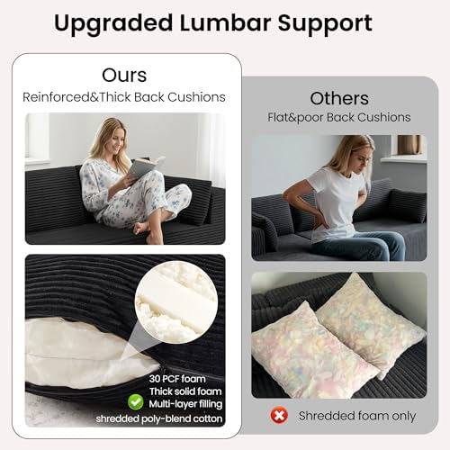 106" Cloud Sectional Boneless Couches for Living Room, Modular U Shaped Couch with Deep Seat, Removable Ottoman, Memory Foam Compressed Spineless 4 Seater Sofa for Bedroom Apartment, Black