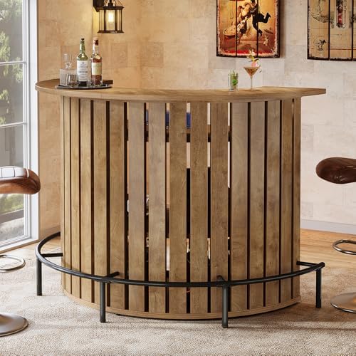 Tribesigns 4-Tier Bar Table, 47.24" Mini Home Bar Table with Footrest, Arc-Shaped Modern Bar Cabinet for Home, Living Room, Light Brown