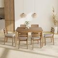 Dining Table Set for 6, Wooden Farmhouse Table, 6 Upholstered Chairs