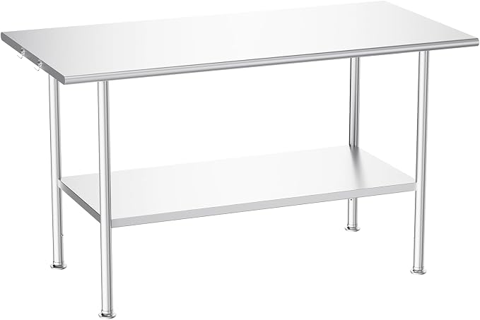 Atelicf NSF Stainless Steel Prep Table 30X60 inch, Rounded Flat Top