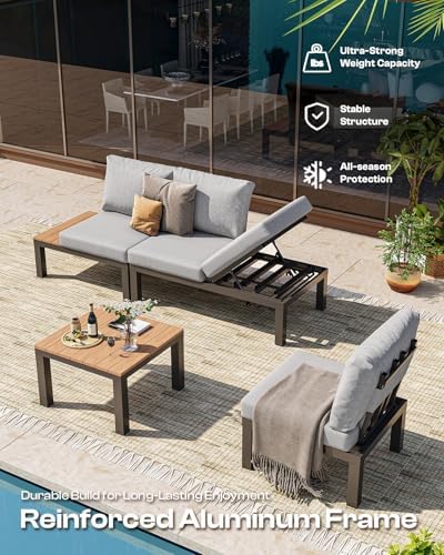 Aluminum Modular Outdoor Patio Furniture Set, Lounge Sectional with Table