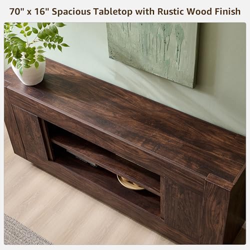 OKD Modern 70" TV Stand for 80" TV, Thick Block Media Console, Dark Walnut
