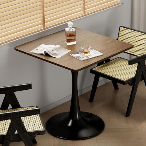 Walnut Square Tulip Table for 2, 24 Inch Small Dining Table with Pedestal