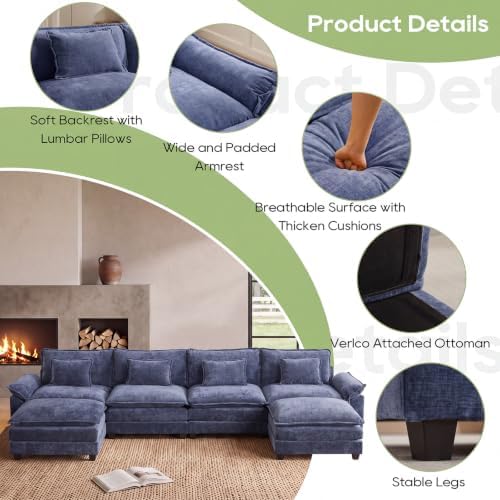 Oprisen 154" Modular Sectional Sofa, Comfy Deep Cloud Couch with Ottoman