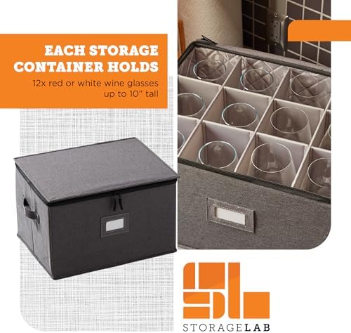 storageLAB Wine Glass Storage Cases | Hard Shell Felt Dividers | 2 Pack