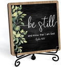 Inspirational Christian Desk Decor, Be Still And Know That I Am God Sign, Desk Decorations For Office Home Living Room Bathroom, Eucalyptus Shelf Decor, Wooden Plaque With Stand (02)