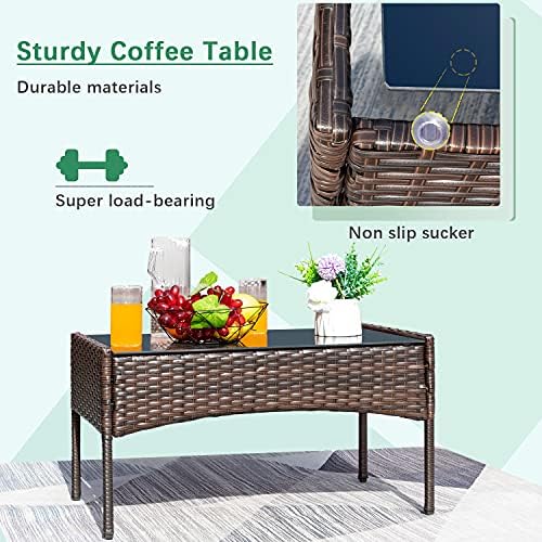 Greesum Patio Furniture 4 Pieces Conversation Sets,Brown and Gray