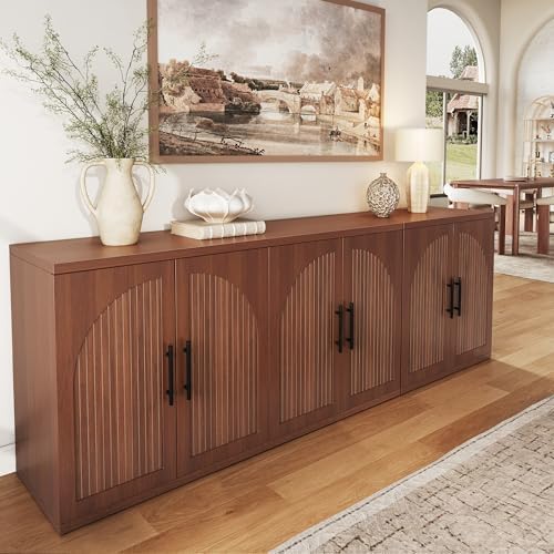MapleGrace 63" Fluted Buffet Cabinet, Walnut Credenza with Adjustable Shelf