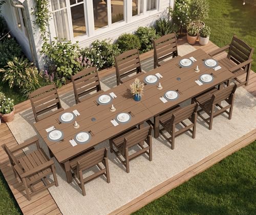 SERWALL Armless Outdoor Dining Set, Patio Dining Set for 6, Brown