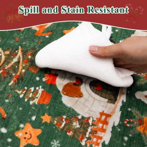2x5 Christmas Runner Rug for Hallway - Washable Thin Kitchen Rug Runner Non Slip Low Pile Water Resistant Floor Mat for Entryway Laundry Bathroom Soft Bedroom Carpet （2x5,Green）