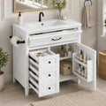 YOPTO 30" Bathroom Vanity with Sink, Freestanding Bathroom Cabinet | Ceramic Top & Backsplash, 3 Storage Drawers, 1 Tilt-Out Storage, Adjustable Shelving, Door Storage and Towel Bar, White