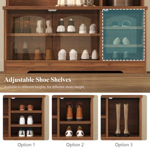 Hall Tree with Bench and Shoe Storage, Rattn Entryway Bench with Coat Rack