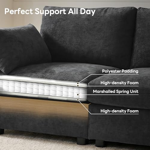 Iroomy Modular Sectional Loveseat Couch, Modern Chenille Sofa, Black