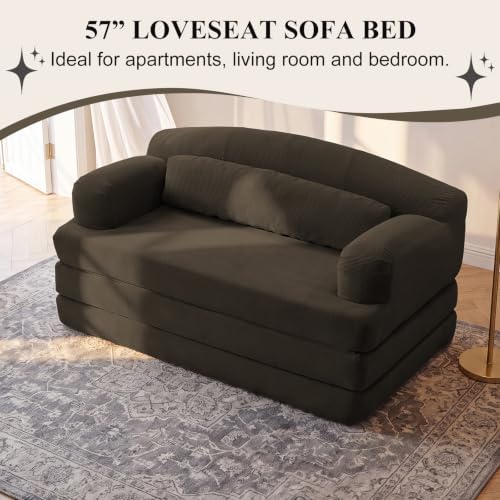 57” Convertible Sleeper Sofa Bed, Boneless Couch, Brown