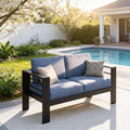 Kiss the Water Aluminum Patio Sofa, Loveseat Dark Blue Outdoor Couch