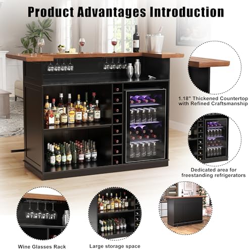 GDLF 63.1" Home Bar Cabinet with Fridge Space, U-Shape Liquor Mini Bar